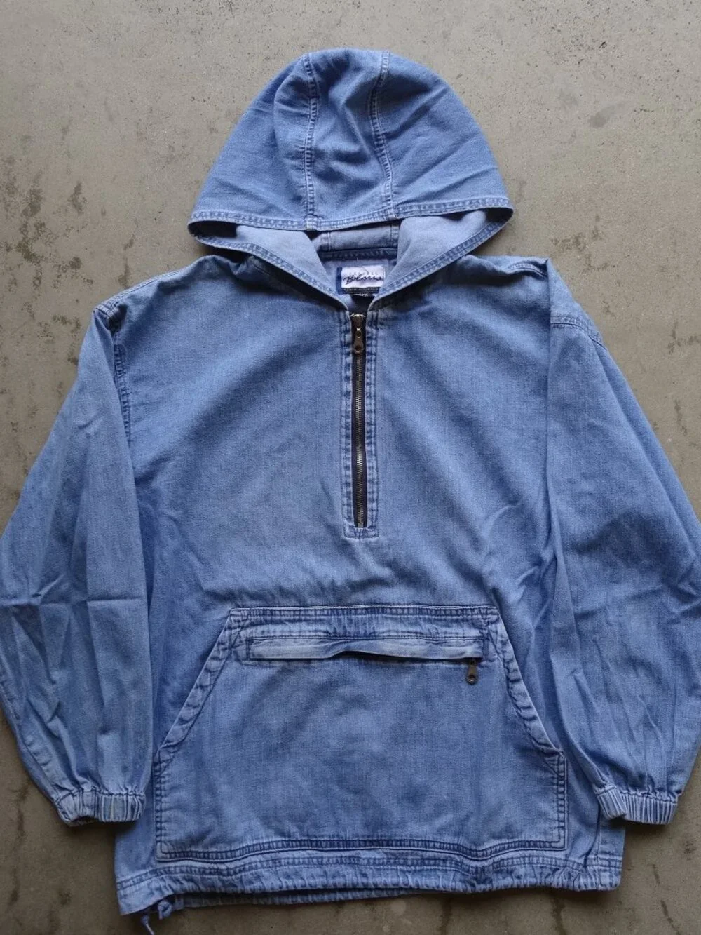 Vintage 90's Express Bleus Denim Quarter Zip Anorak Hooded Jacket mens M